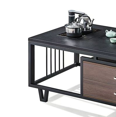 Moderne rechteckige schwarze Felsplatte mit Metallrahmen Büromöbel Büro Tee-Tisch