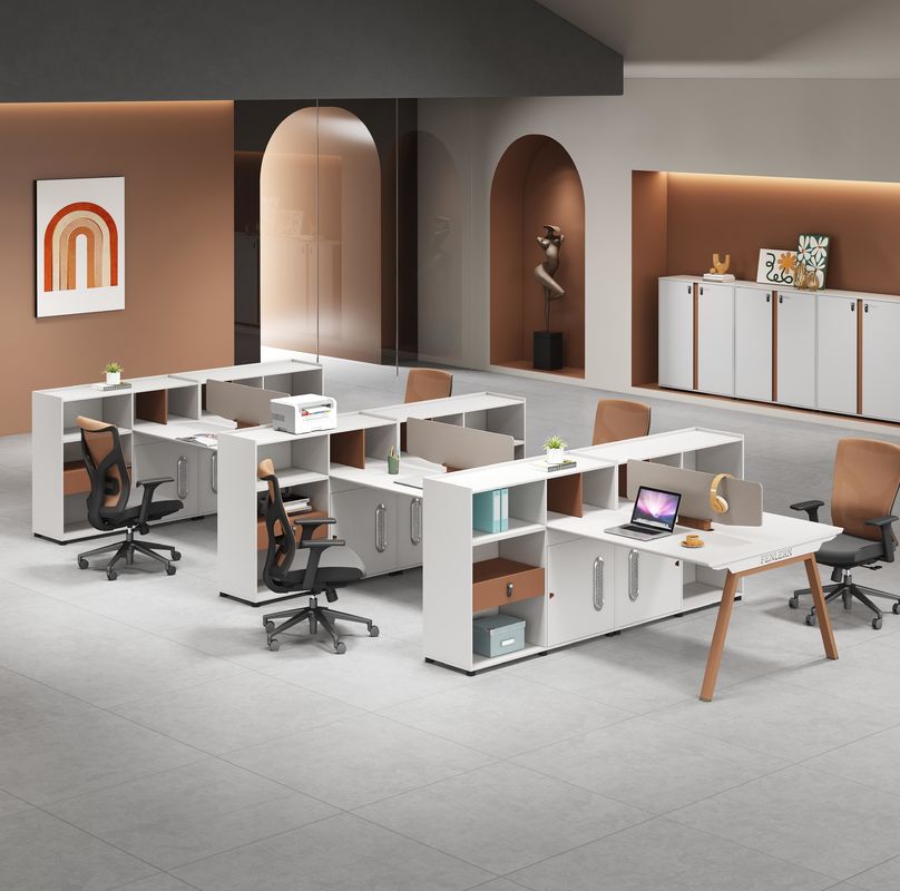 Moderne Büromöbel 2 4 6 Personen Bürobedeckungen Tisch Schlafzimmer Arbeitsplatz Schreibtisch mit großem Schrank