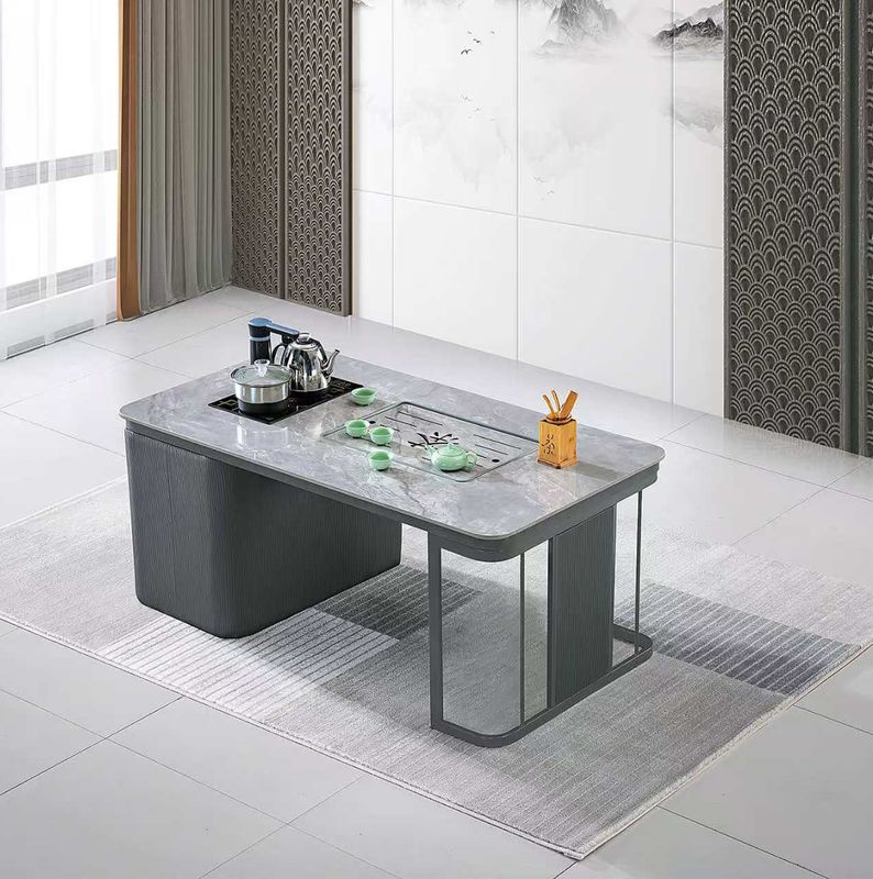 Moderne Minimalistisch gehärtetes Glas Edelstahl Feuer Stein vollautomatischer Büro-Tisch