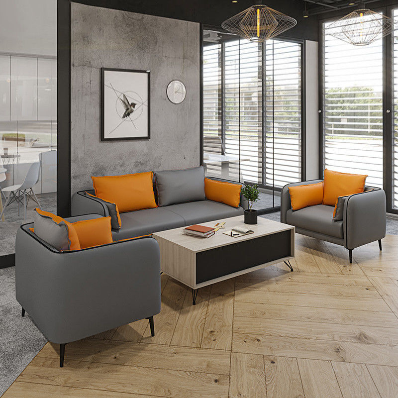 Weniger einfach Gewerbliche Büromöbel Grau 3 Sitzplätze Büromöbel Büromöbel Sofa Ledersofa Set Modernes kleines Sofa