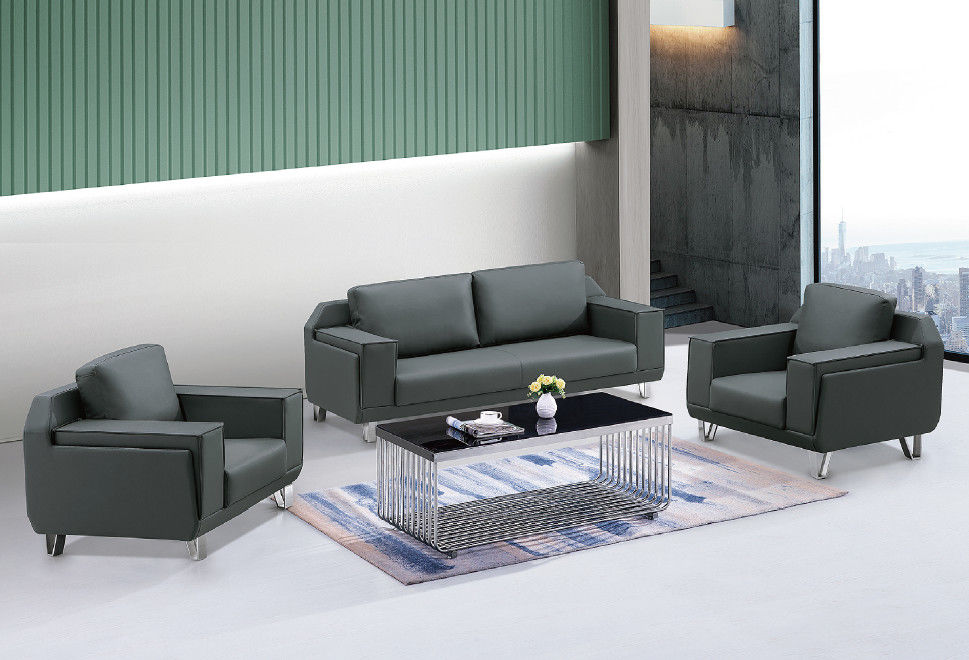 Ledersofa Sofa auf Metallrahmen Wohnzimmer Büromöbel Luxus moderner 3-Sitzer schwarzer Sofa