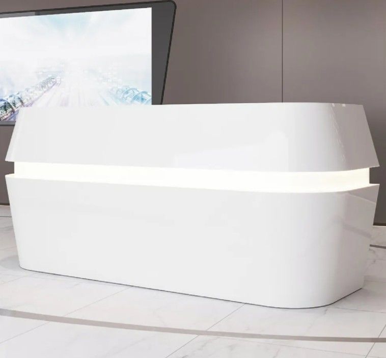 Moderne kundenspezifische Größe ovale Form Elegante weiße Büromöbel Rezeption Front Desk Wtih Led Light