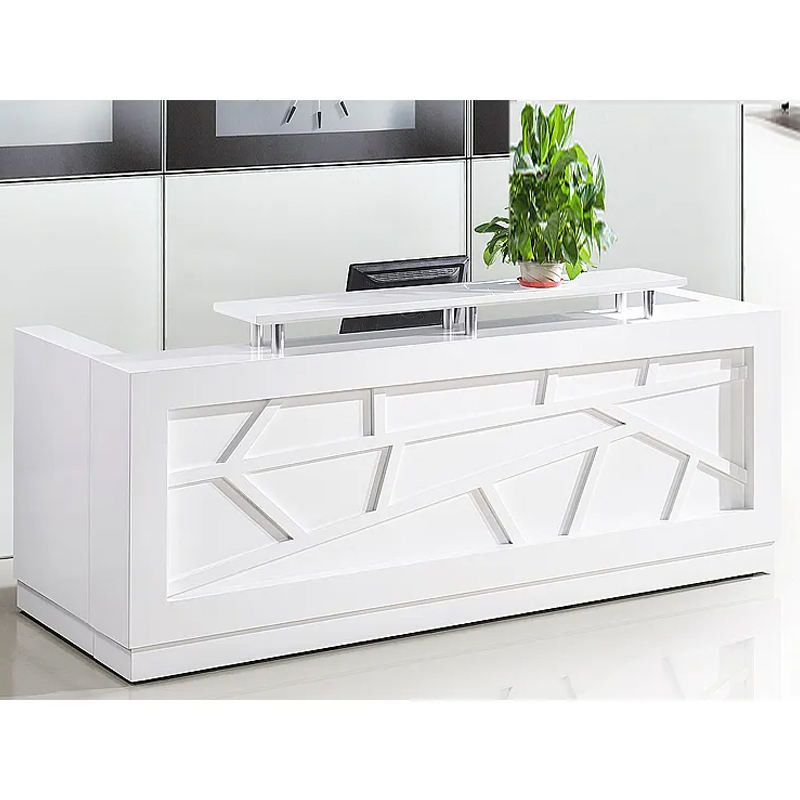 Großhandel Luxusdesign Schönheitssalon Holz Weiß Moderne Büromöbel L-Form Schalter Empfang